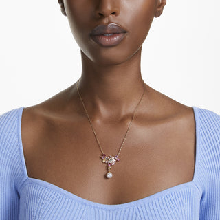 Pendente Gema, Taglio misto, Crystal Pearl, Fiore, Rosa, Placcato color oro