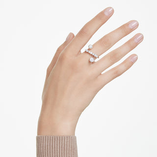 Anello cocktail Matrix, Crystal Pearl, Taglio Round, Bianco, Placcato rodio