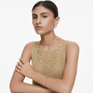 Orecchini a cerchio Imber, Taglio Round, Bianchi, Placcato color oro