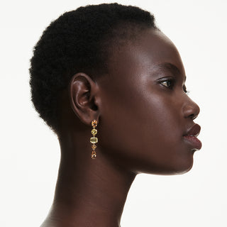 Orecchini pendenti Gema, Design asimmetrico, Taglio misto, Lunghi, Gialli, Placcato color oro