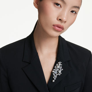 Spilla Constella, Crystal Pearl, Taglio Round, Bianca, Placcato rodio