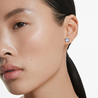 Orecchini a lobo Matrix, Taglio squadrato, Blu, Placcato rodio