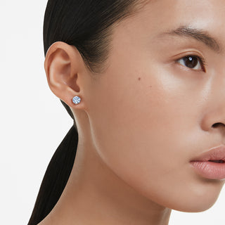 Orecchini a lobo Solitaire, Taglio Round, Blu, Placcato rodio