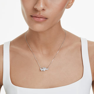 Pendente Matrix, Taglio baguette, Nodo, Bianco, Placcato rodio