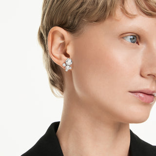 Orecchini a lobo Constella, Taglio Round, Bianchi, Placcato rodio