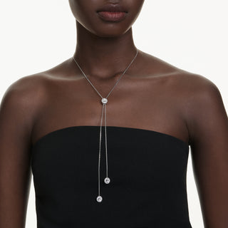 Pendente a Y Una Angelic, Taglio Round, Bianco, Placcato rodio