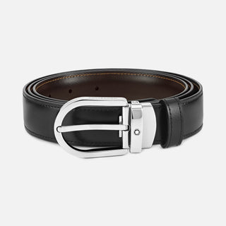 Cintura Montblanc Reversibile in Pelle Nera/Marrone 30 mm con Fibbia a Ferro di Cavallo