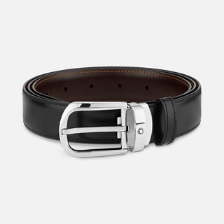 Cintura Montblanc Reversibile in Pelle Nera/Marrone 30 mm con Fibbia a Ferro di Cavallo